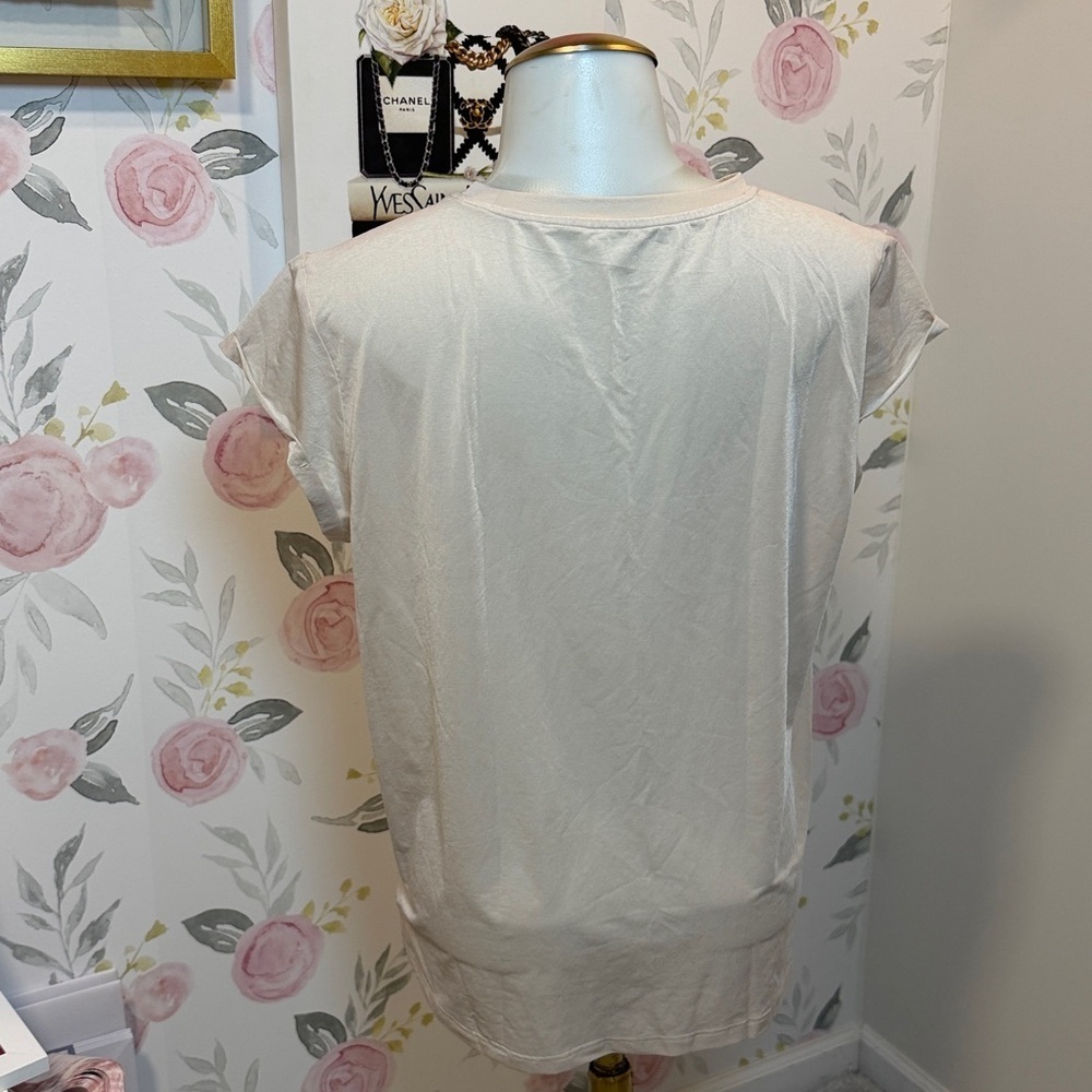ZYIA Silk Pearl/Cream Elegant Women's Short Sleeve Top - Picture 3 of 6